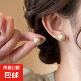方形耳钉女新款爆款复古耳环轻奢高级感气质大气仿珍珠耳饰 香槟色12MM【一对装】