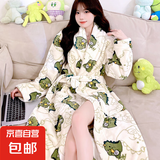 汀伊兰睡袍女秋冬季加厚珊瑚绒长袍外穿浴袍保暖长袖春秋法兰绒新款睡衣 小恐龙女袍 均码