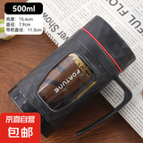 新款2025泡茶杯加厚带把防烫玻璃杯带盖商务水杯 不含茶隔 黑色 500ml 1只