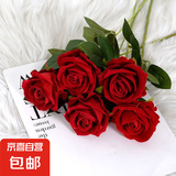 仿真花玫瑰客厅装饰仿真花插花摆设绢花单支塑料假花花束干花摆件 酒红色 【陪伴】2支装