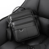 萨奇袋鼠（SAQIDAISHU）男士单肩包真皮手提商务男包牛皮休闲斜挎包时尚通勤小方包男背包 黑色