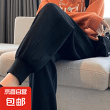 新款休闲卫裤纯棉宽松潮流男女同款情侣装束脚运动裤 【春秋款】(长)裤-华棉黑色 L 【110-125斤】