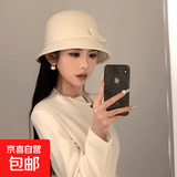 法式复古小香风白色礼帽女赫本风千金名媛帽子秋冬优雅渔夫帽盆帽 千金名媛风-白色-1顶装 均码