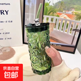 玻璃吸管水杯新款高颜值小熊吸管杯办公室家用钻石杯可爱创意杯子 钻石小熊【透明色】 330ml