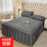 绗缝夹棉水晶绒麦穗款单床裙床罩单件床套珊瑚绒床裙罩 高级灰 180x200cm单床裙