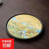 吸水创意茶盘陶瓷国潮功夫家用茶具泡茶速干小型蓄水干泡壶承中式 千里江山吸水壶承