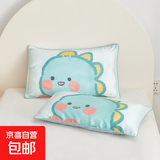 A类儿童60支兰精天丝枕套婴儿幼儿园枕头套夏季清凉30x50冰丝枕巾 3-5岁 卡通动漫 荷马之梦-微笑恐龙 35*55cm单枕套【凉感兰精天丝】