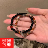 新中式中国风平安扣双层小众手串2024新款高颜值情侣闺蜜手链手饰 国风美学-【黑色+彩色】#二件装 爆款特价/【平安链】*仅剩一天