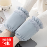 韩版秋冬蕾丝绒布短款防污袖套可爱成人学生上班家用干活护袖头女 小结边纯色：雾蓝