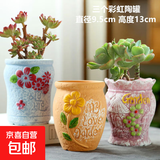 多肉小花盆陶瓷特价清仓卡通动物精致小号大口径可爱专用盆桌面 超值三个彩虹陶罐组合 中