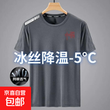 【网眼透气清爽】夏季印花短袖男运动速干男士t恤男冰丝健身衣服 中国【灰】 5XL 【建议180-200斤】