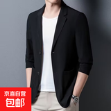 夏季男士休闲小西服冰丝薄款单西商务上衣新款纯色防晒西装外套男 【广煜星S02】黑色 XL