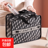 新款千鸟格化妆包风网红手提便携女包大容量化妆品收纳包洗漱包袋 千鸟格手提款【大号】