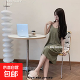 吊带连衣裙女2025夏季新款纯色内搭打底无袖背心裙长 绿色 XL 【适合120-155斤】