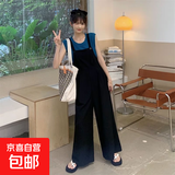 减龄气质设计感工装背带裤女2026夏季薄款大码垂感宽松显瘦连体裤 黑色设计感工装背带裤单件 2XL