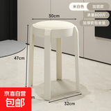 塑料凳子加厚家用餐厅吃饭软包圆凳可叠放备用椅子现代简约高板凳 米白色【甄选软包-纵享舒适】