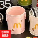 ins风美式复古笔筒卡通个性高颜值学生桌面办公室大容量可爱简约收纳桶 少女粉+M字母贴纸