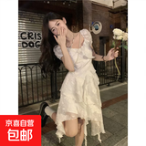2025新款法式初恋不规则白色公主生日礼服连衣裙女夏季绝美小个子 白色 M