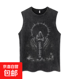 欧美暗黑水洗人像篮球坎肩背心男女夏季宽松百搭学生情侣无袖马甲 特别派3136 L 【120-140斤】