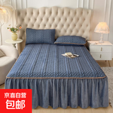 绗缝夹棉水晶绒麦穗款单床裙床罩单件床套珊瑚绒床裙罩 宾利蓝 150x200cm单床裙