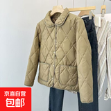 春秋季轻薄款女士新款小棉袄短款纯色翻领薄款外套棉衣女百搭 卡其 3XL 建议110-125斤