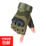 户外运动半指手套男结实透气耐磨防护战术手套防滑骑行手套 军绿【软壳防护 掌心防滑减震】 L码适合【掌围21-23】