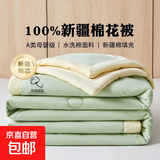 A类新疆棉花夏凉被纯棉全棉可机洗夏季单双人薄被子夏天空调被 米黄+果绿【新疆棉花填充】 180*200cm夏凉被 清爽透气