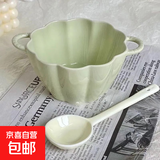 少女心草莓双耳碗勺汤碗沙拉碗饭碗家用碗高颜值年轻人釉下彩餐具 奶油双耳碗（1碗1勺）