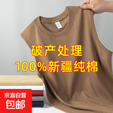纯棉背心男士运动无袖T恤夏季薄款宽松外穿篮球跨栏坎肩宽肩健身 咖啡 B03 2XL 建议135-150斤