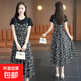 千鹅湖连衣裙女2025夏季新款女装韩版大摆裙修身显瘦碎花裙假两件 【黑色迷人小碎花裙】 3XL 建议【130-140斤】