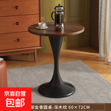 锋鹏益居餐桌 洽谈桌岩板餐桌现代小圆桌椅会客接待商务休闲谈判 深木纹圆形洽谈桌-60cm