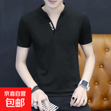 【男神款】奥戴尔棉男士短袖t恤男立领POLO衫夏季上衣男V领修身 Q636黑色 高档T恤 XL 建议120-135斤