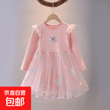 女童连衣裙2025春秋新款时尚女宝宝洋气爱莎公主裙儿童网纱裙子潮 粉色 120 cm