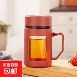 春夏季玻璃水杯礼物大容量男女生带盖泡茶饮水礼品杯家用 商务把手杯红色 500ml 1只