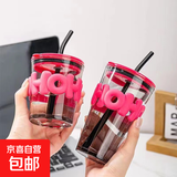 韩系黑粉水杯ins高颜值简约吸管杯竹节杯女咖啡杯随手杯 玫红色竹节杯（一高一矮） 2只