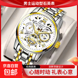 自动机芯指针式高档商务休闲夜光防水手表男款镂空非机械表 【日历款】渐金白面
