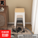 塑料凳子家用加厚可叠放藤编方凳中古高板凳现代简约客厅餐桌椅子 4把装-幽然【中古仿藤编凳】