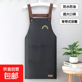 时尚新款背带式防水防油厨房家用男女可用围裙洗碗做家务大兜 防水背带皮标彩虹黑色