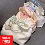 新款可爱碎花小白兔帆布包女单肩包大容量手提袋拎书布袋托特包包 绿色兔子【高品版】-无挂饰