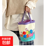 可爱涂鸦水桶包ins印花圆筒包帆布便当袋韩风少女手拎饭盒妈咪包 兔子派对