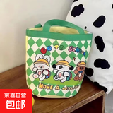 可爱插画水桶手提韩风少女心妈咪便当袋上班小拎包童趣涂鸦帆布包 三小只
