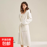 酒店纯棉浴袍加帽款吸水速干毛巾料男女洗澡浴衣成人睡袍四季通用 驼色