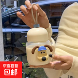 小狗头迷你玻璃杯便携可爱水杯咖啡牛奶小杯子胖胖杯女 白色 300ml 1只 小狗头提绳胖胖杯