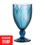 复古中古风高脚杯果酒杯红酒杯玻璃杯子创意鸡尾酒杯微醺小酒杯 雀翎高脚杯【墨蓝】 330ml 1只