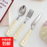 网红奶酪叉子勺子学生餐具不锈钢可爱轻奢高级感上班族家用西餐勺 奶酪刀叉勺3件套
