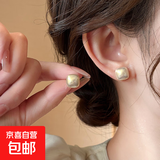 方形耳钉女新款爆款复古耳环轻奢高级感气质大气仿珍珠耳饰 香槟色12MM【一对装】
