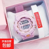 夜光数显马卡龙手表学生党小众森系独角兽韩版原宿学生手表 粉色