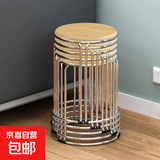 金属凳子家用餐椅可叠放吃饭凳网红餐桌小椅子加厚餐厅摞叠餐凳子 黄木纹吸塑硬面【单把装】