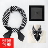 上海故事时尚方巾女夏季百搭母亲生日礼物条纹字母70CM仿真丝丝巾 黑色条纹 70*70CM