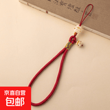 可爱菩提招财猫手机链手腕式指环款挂链吊坠挂件精致防丢防摔手机壳挂绳 猫手腕款【酒红】长款